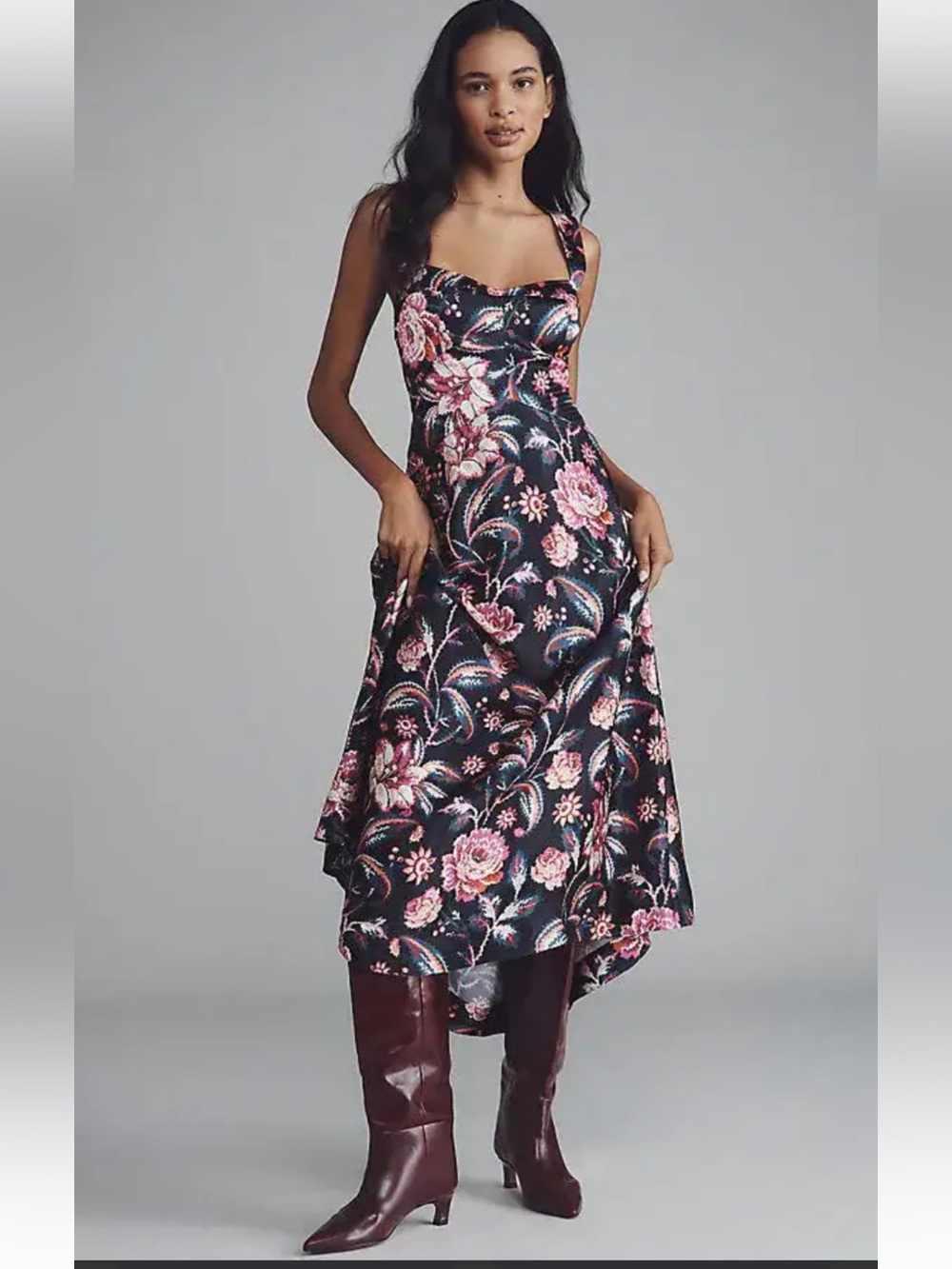 Jocelyn Sleeveless Slip Midi Dress by Maeve in Black Floral | New With Tags (S)
